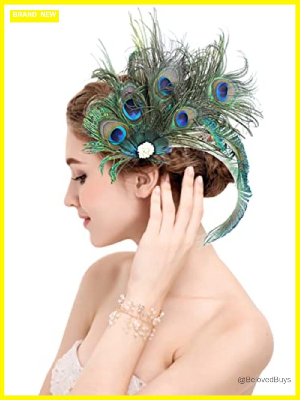 Handmade Peacock Feather Hair Clip Fascinator 1920s Art Deco Headpiece for Women